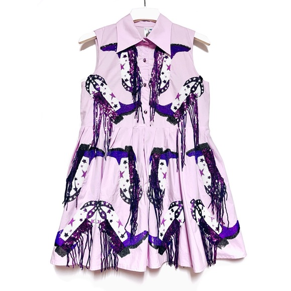 Queen of Sparkles Dress Purple Sequin Cowboy Boot Fringe XS Mini Fairy Pockets - Picture 3 of 15